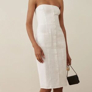 Reformation White Strapless Button-Down Dress